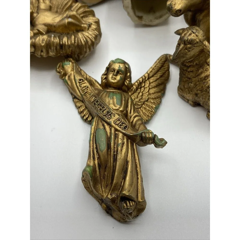 Vintage Christmas Nativity Figures 12 Pc Plastic Hong Kong Wisemen Jesus Angel